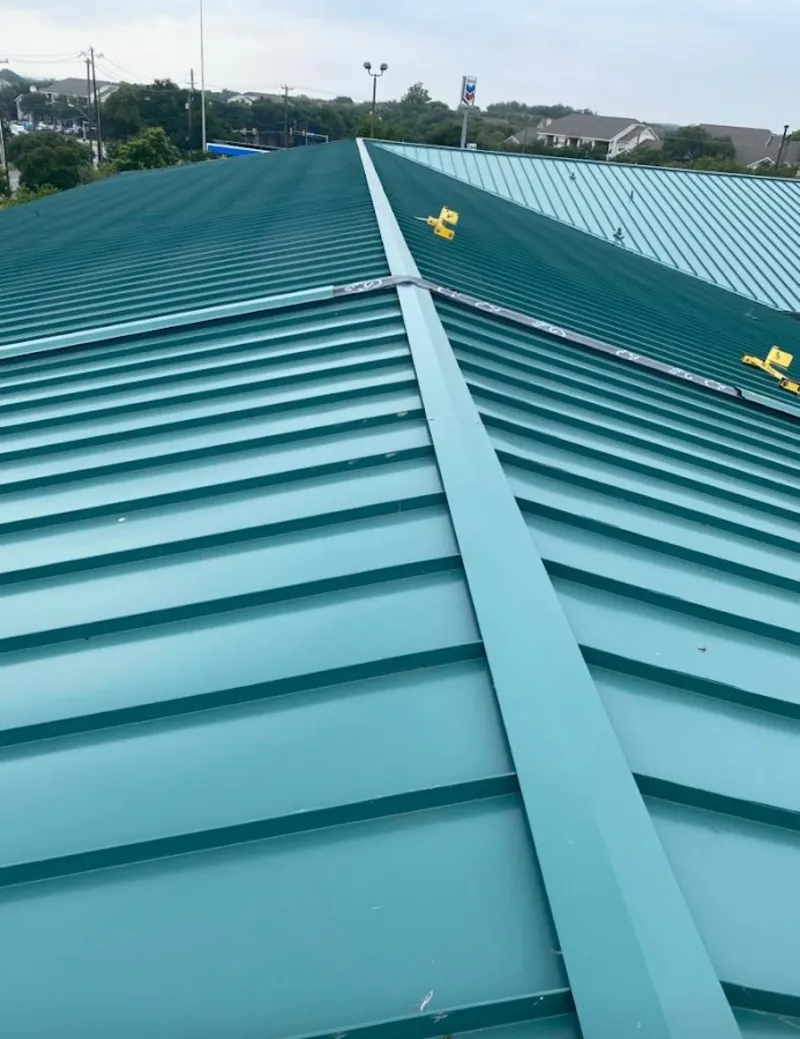 Green commercial metal roof ridge and valley for Metal Roof Repair in Festus